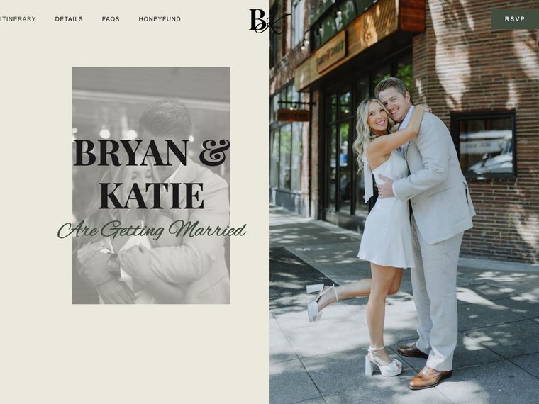 Bryan and Katie wedding website homepage